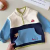 Sudadera con Bloques de Color de Forro Polar para Niños Nueva de Otoño e Invierno ~ Ropa Exterior Superior Elegante Estilo Japonés de Forro Polar Doble Cara para Bebés y Niños