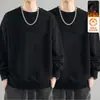 Moletom masculino, novo estilo outono e inverno, gola redonda, corte solto, forrado com fleece, sem capuz, blusa de puxar, jaqueta masculina de manga comprida, versátil