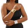Joyería Transfronteriza Europea y Americana Pulsera Abierta Brillante de Diseño Simple Francés Retro Nicho Hojas Caladas Pulsera para Mujer