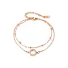 Nuevo Pulsera de Diamantes Chapada en Oro Rosa Moda Coreana Pulsera de Acero de Titanio de Doble Capa Estilo Mori para Niña Joyería Versátil