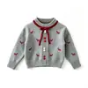Conjunto de Suéter para Niña Otoño Invierno Nuevo Versátil Bordado de Caballo Pequeño Cardigan de Punto Falda de Capas tipo Pastel Hinchada Conjunto de Dos Piezas
