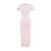 Vestido Midi Cauda de Peixe de Manga Curta com Gola Redonda Estilo Hot Girl Europeu e Americano para Mulheres Verão 2026 Slim Fit Hot Girl Justo no Corpo Longo