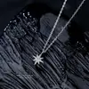 Colar Série Starburst Estrela de Quatro Pontas em Prata S999 com Zircônia para Mulheres, Corrente Clavicular com Pingente de Estrela de Luxo Leve de Alta Qualidade