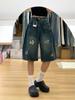 Shorts Jeans Bordados de Cachorro para Mulheres 2025 Verão Novo Design Slim de Cintura Alta Americano Reto Calças Médias