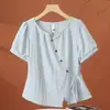Camisa de mujer irregular de manga corta, nuevo diseño primavera/verano 2026, entallada a la cintura, adelgazante, versátil, top ligero