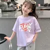 Ropa Infantil Estilo Coreano para Niñas, Conjunto de Verano de Manga Corta con Estampado de Dibujos Animados, Camiseta Holgada de Media Manga para Niños Mayores, Top Casual de Algodón Puro