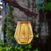 Luz Solar de Jardim Externa Lanterna de Rattan Bambu Lanternas Chinesas Retrô Penduradas Decoração de Varanda Luz Noturna de Ambiente