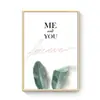 Pintura em Tela com Letras Me&You Ouro Rosa Lábios Planta Verde Arte Abstrata Núcleo Decoração de Quarto Casa Pintura