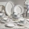 Juego de Vajilla Francesa Hogareño 2024 Nuevo Vajilla de Mesa de Alto Valor Tazones Platos Tazones de Inauguración Palillos Vajilla de Tazones Encaje