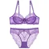 Estilo europeo y americano, lencería sexy popular para mujeres: Lencería de encaje ultrafina, pura y seductora, diseñada para hacer que los senos grandes parezcan más pequeños y prevenir la flacidez, conjunto de sujetador talla grande