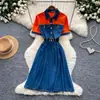 Vestido de Mezclilla Patchwork Vintage para Mujer, Vestido de Verano A-Line Delgado de Cintura Alta, Atuendo para el Trabajo para Mujer, Nuevo Modelo 2026