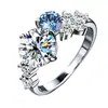 Anillo de moissanita S925 de plata de ley con diseño de nicho transfronterizo europeo y americano, contraste azul y blanco, moderno, lujo ligero, anillo de compromiso versátil