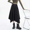 Saia de cauda de andorinha com design irregular para mulheres, nova saia midi justa de cintura alta para outono e inverno com cinto, saia de camurça