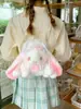Bolsa transversal de pelúcia de coelho estilo soft girl japonesa Acessório Lolita bolsa de ombro fofa com corrente de pérolas atacado