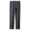 Pantalones casuales de sarga de algodón color gris oscuro para hombre, otoño e invierno 2022, nuevos, de cintura media-alta, elásticos, gruesos, rectos, holgados, para negocios