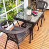 Mesa Pequeña y Silla para Balcón Silla de Mimbre Juego Combinado de Tres Piezas Mesa y Silla de Té para Ocio al Aire Libre Silla con Respaldo Impermeable para Patio Exterior