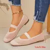 Novos sapatos rasos de malha tricotada com bico quadrado para mulheres, respiráveis, leves, de corte baixo, adequados para todas as estações