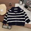 Suéter de punto a rayas con solapa para niños y niñas, estilo fresco, cuello polo, cárdigan coreano de moda para bebé