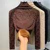 Camiseta Base Jacquard de Encaje Engrosada de Venta Caliente para Otoño e Invierno para Mujer, Top Cálido de Cuello Alto para Otoño e Invierno