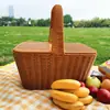 Canasta de Picnic de Campo Cesta de Mimbre de Supermercado Cesta de Compras Cesta de Flores Cesta de Almacenamiento Cesta de Mano con Tapa Cesta de Atrezo