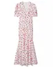Vestido de fiesta con estampado de cola de pez, cuello en V y fruncido en la cintura, popular europeo y americano transfronterizo de AliExpress para mujer
