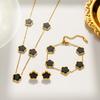 Colar Pulseira Brincos Flor de Cinco Folhas de Madrepérola Estilo Luxo Acessível Europeu e Americano para Mulheres Aço Titânio Não Desbota Joias de Alta Qualidade