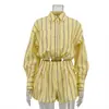 Conjunto de Camisa Rayada de Manga Larga Nueva Primavera 2026, Camisa de Solapa, Shorts, Conjunto Casual de Dos Piezas, Ropa Femenina Transfronteriza