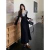 Vestido Negro de Cuello en V Estilo Francés para Mujer, Nuevo Modelo de Principios de Otoño, Vestido Largo Ajustado
