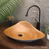 Lavabo de encimera retro con veta de madera sintética, lavabo creativo grande de forma ovalada para balcones de casa de huéspedes