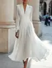 2026 Transfronterizo Europeo y Americano Amazon Sitio Independiente Moda Femenina Elegante Color Sólido Manga Larga Ceñido a la Cintura Vestido Formal