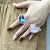 Nova Beldade da Internet do Sudeste Asiático Coroa de Luxo Acessível Anel Coração Design de Nicho Joia Anel Colorido Brilhante