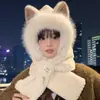 Conjunto de Dos Piezas de Gorro de Oso Bufanda de Mujer Gorro Esponjoso de Invierno de Una Pieza Gorro de Invierno Forrado de Polar Protección Tibia para Orejas Gorro para Ola de Frío