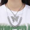 Joyería Transfronteriza Europea y Americana Elegante Lleno de Pedrería Hebilla Cubana Joyería Collar con Colgante de Mariposa Dulce y Cool Superpuesto para Mujer