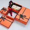 Caja de Regalo Naranja con Tapa y Base, Caja de Regalo con Lazo para San Valentín, Caja Vacía de Recuerdo, Caja de Regalo de Cumpleaños, Caja de Regalo de Alta Gama