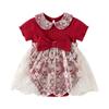 Roupas de Bebê Vestido de Verão Doce Malha Saia Envelope cor vinho Tinto Estilo Ocidental Presente para Recém-Nascido Cem Dias