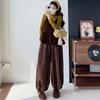 Ropa de Maternidad Otoño e Invierno Nueva Camiseta con Chaleco + Pantalones de Pana con Botón de Nariz de Cerdo y Cordón Pierna Ancha Conjunto de Tres Piezas