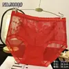 Ropa Interior Femenina de Encaje Rojo Grande Sexy Negra Sin Costuras de Cintura Media Algodón Puro en la Entrepierna Transpirable Ropa Interior Roja del Año del Zodiaco para Mujeres