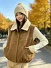 Chaleco de gamuza con solapa de borrego sintético para mujer, nuevo estilo otoño/invierno 2026, engrosado y cálido, chaqueta chaleco acolchada