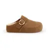 Zapatos de Mujer de Piel Genuina con Suelas Gruesas para Aumentar la Altura, Pantuflas de Algodón para Otoño e Invierno, Zapatos de Felpa Estilo Birkenstock, Medias Pantuflas Cerradas con Forro de Felpa para Uso en Exteriores en Invierno