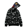 [Tecido de saúde] Suéter com estampa digital 3D da marca Bape, cabeça de tubarão, cardigã com zíper masculino, suéter com capuz para casal