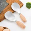 Cuchara para Arroz Hongjun Da de Acero Inoxidable 304 con Mango de Madera, Cuchara para Arroz de Pie, Espátula para Arroz para el Hogar, Cuchara para Servir Arroz Antiadherente