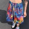 Pantalones Cortos de Seda de Hielo con Graffiti de Arcoíris para Hombre, Pantalones de Playa Frescos de Verano Hip-Hop de Secado Rápido, Pantalones Cortos Deportivos Estilo Americano