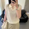 Estación Europea 2026 Verano Nuevo Estilo Europeo Sencillo Adelgazante de Ala Ancha Media Botonadura Punto de Lino Helado Camisa Polo T-Shirt para Mujer