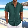2025 Cross-Border Amazon Aliexpress Nova Camisa Casual Solta de Manga Curta Jacquard de Algodão e Linho para Homem Respirável