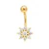 Joyería para piercing con un colgante cuadrado incrustado con circonita, un pendiente para el ombligo con barra de acero inoxidable, herrajes de cobre y una base roscada externa para el ombligo