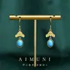 Pendientes de Plata de Ley 925, Pendientes Retro de Nuevo Estilo Chino, Tachuelas Imitación Turquesa, Diseño de Nicho para Mujer, Ganchos de Oreja para Falda Mamian Hanfu