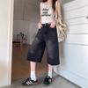 Shorts Jeans Cropped Estilo Retrô Americano Plus Size para Mulheres, Design de Verão, Calça de Cintura Média Wide Leg Slim Fit