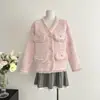 Cardigã estilo Chanel com gola de veludo de marta para mulheres, novo suéter de tricô com franjas outono e inverno 2026, top elegante estilo dama
