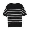 Top de Punto Clásico a Rayas de Manga Corta con Cuello Redondo, Nuevo Top Corto Casual para Mujer Otoño/Invierno 2026