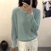 Tricô Feminino com Gola Redonda e Strass Quente Camiseta Básica Nova Coleção Outono 2025 Top Pulôver Manga Longa Solto Estilo Preguiçoso Tricô